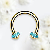 16G Aqua Crystal Ball Ends Surgical Steel Horsehshoe for Cartilage, Spetum, Daith, Eyebrow Piercings.